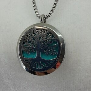 Tree of Life Essential Oil Diffuser Locket Necklace Stainless Steel Brave Quote